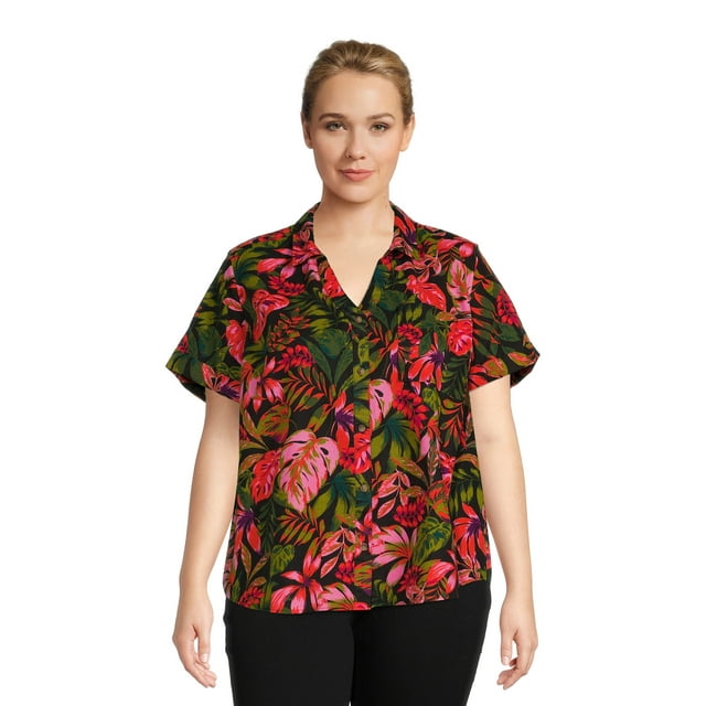 Terra & Sky Women's Plus Size ButtonDown Camp Shirt