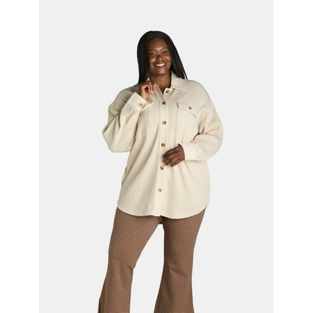 Terra & Sky Women's Plus Size Button Down Waffle Knit Shacket, 0X-4X
