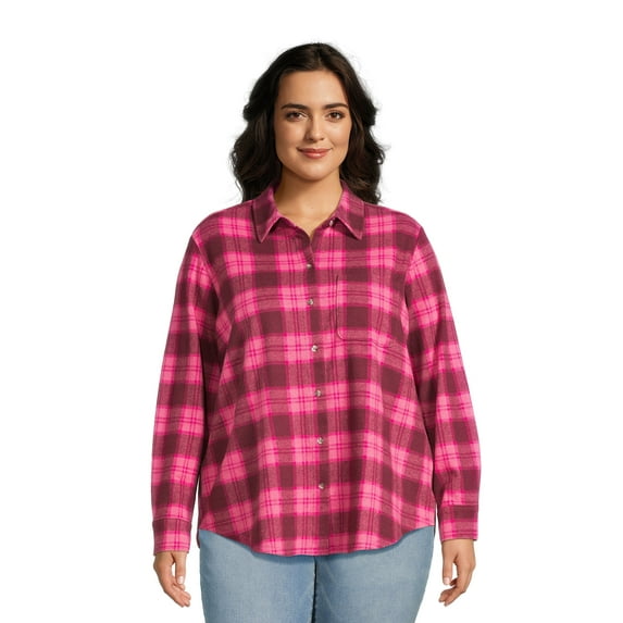 Terra & Sky Women's Plus Size Button Front Knit Shirt