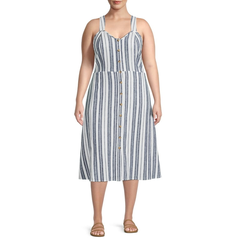 Terra & Sky Women's Plus Size Button Front Tank Dress 