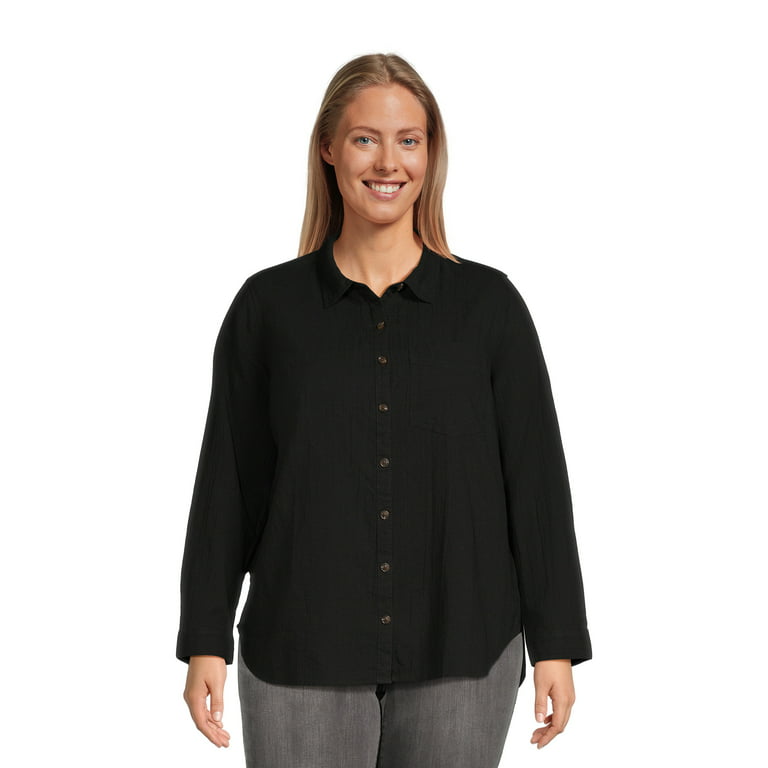 Terra & Sky Women's Plus Size Button Woven Top 
