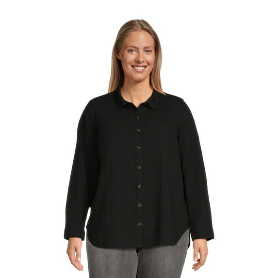 Terra & Sky Women's Plus Size Button Woven Top