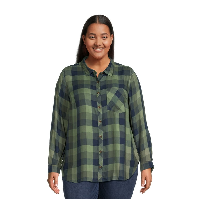 Terra & Sky Women's Plus Size Green Collar Shirt Dress Size 4X