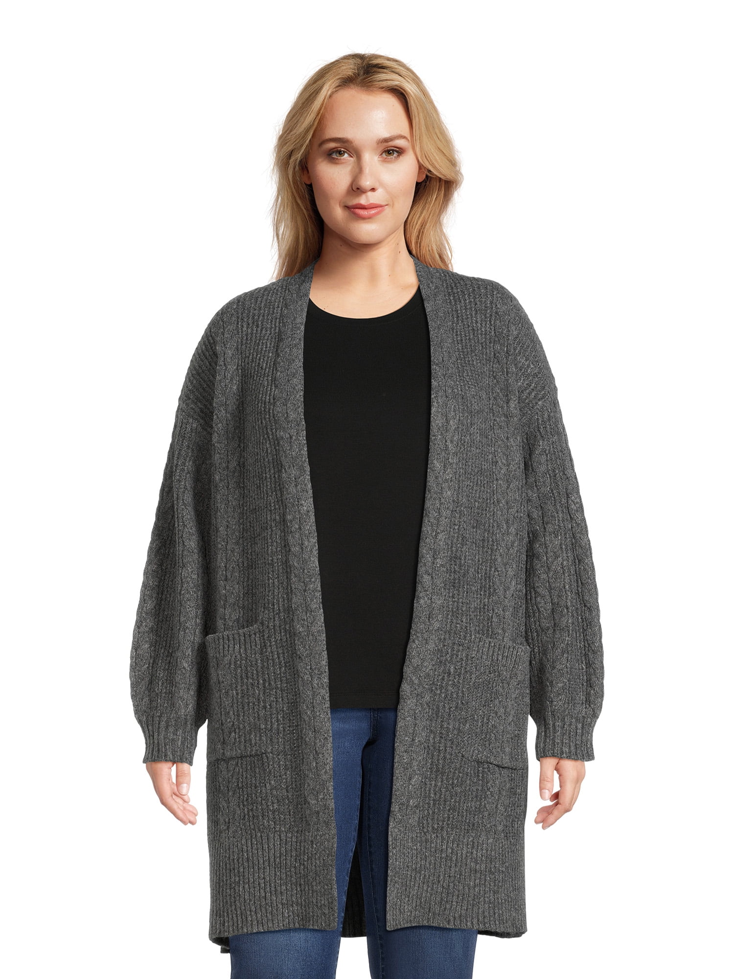 Terra & Sky Women's Plus Size Cable Duster Cardigan Sweater, Midweight ...