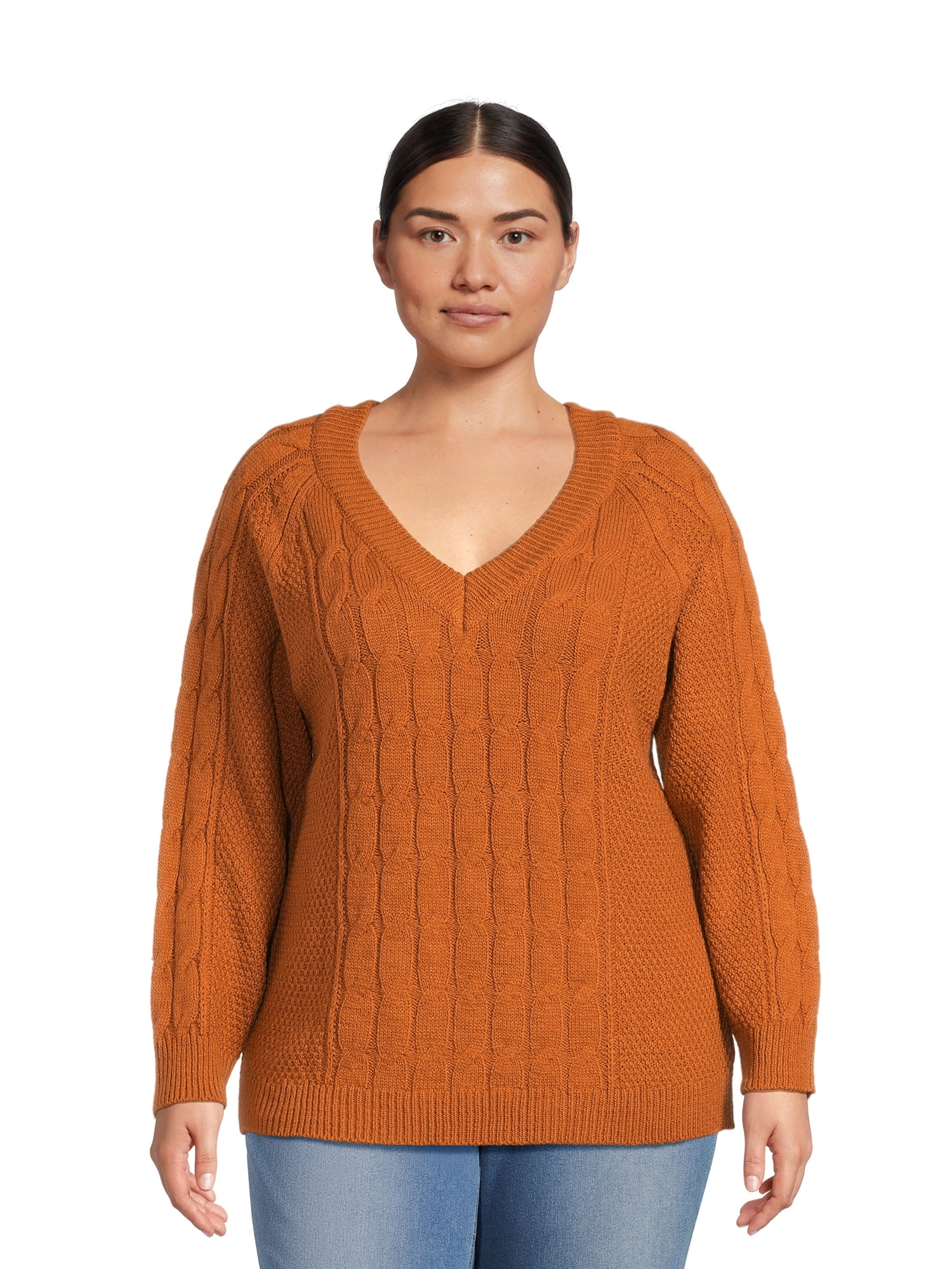 Terra And Sky Women S Plus Size Cable Knit Pullover Sweater Midweight