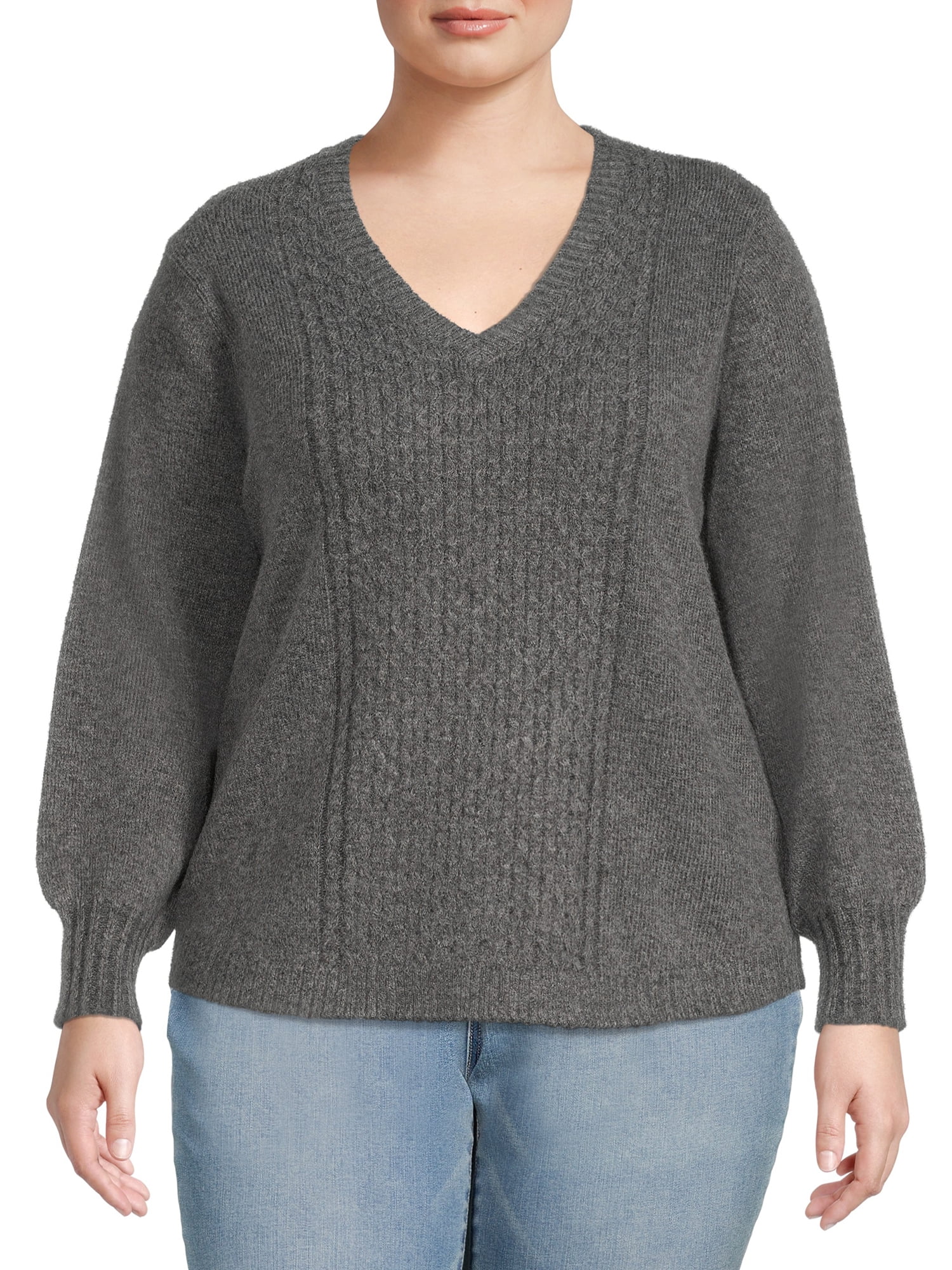 Terra & Sky Women's Plus Size Cable Knit Sweater, Midweight