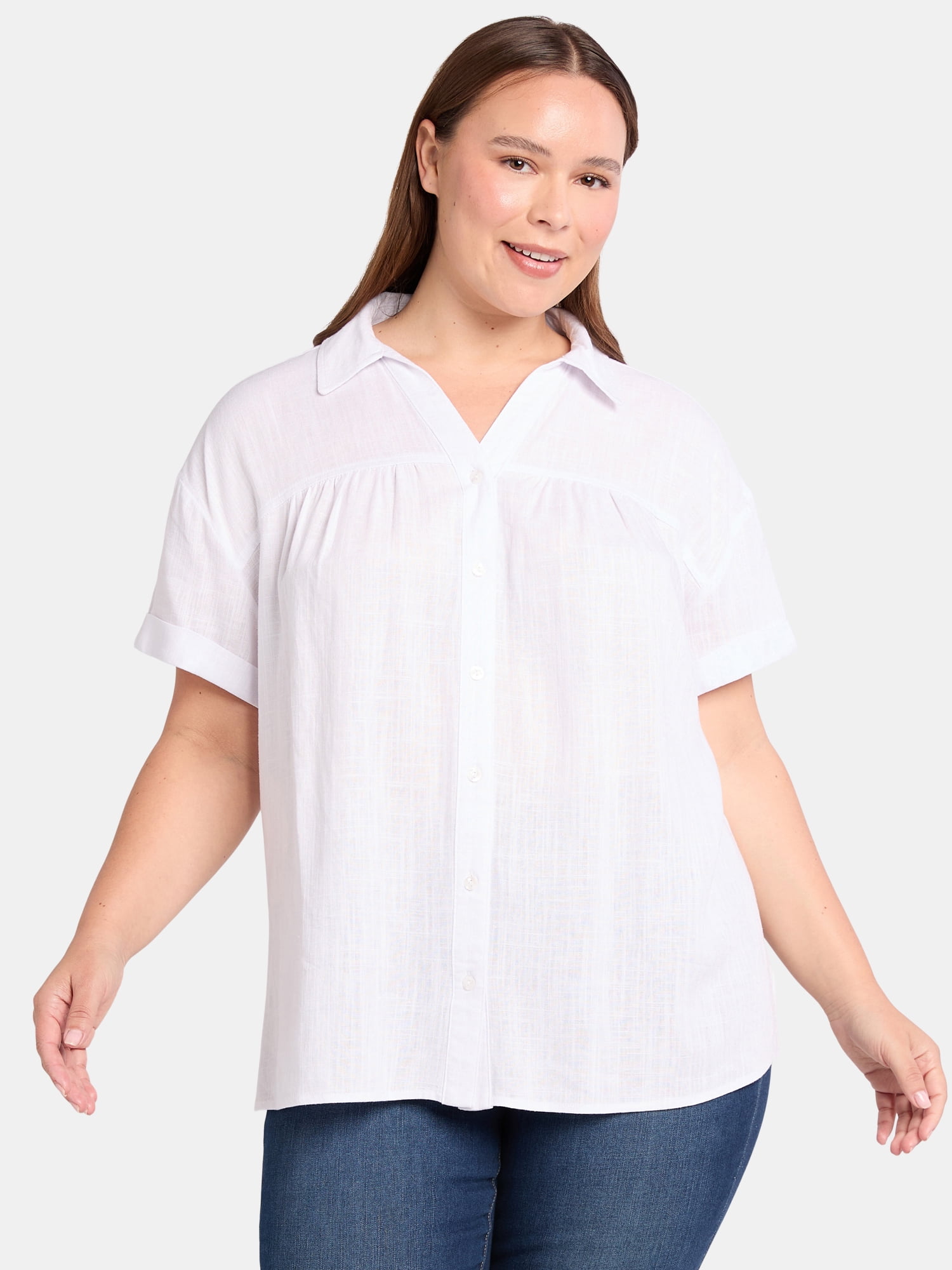Terra & Sky Women's Plus Size Camp Shirt with Short Sleeves, Sizes, 0X-4X
