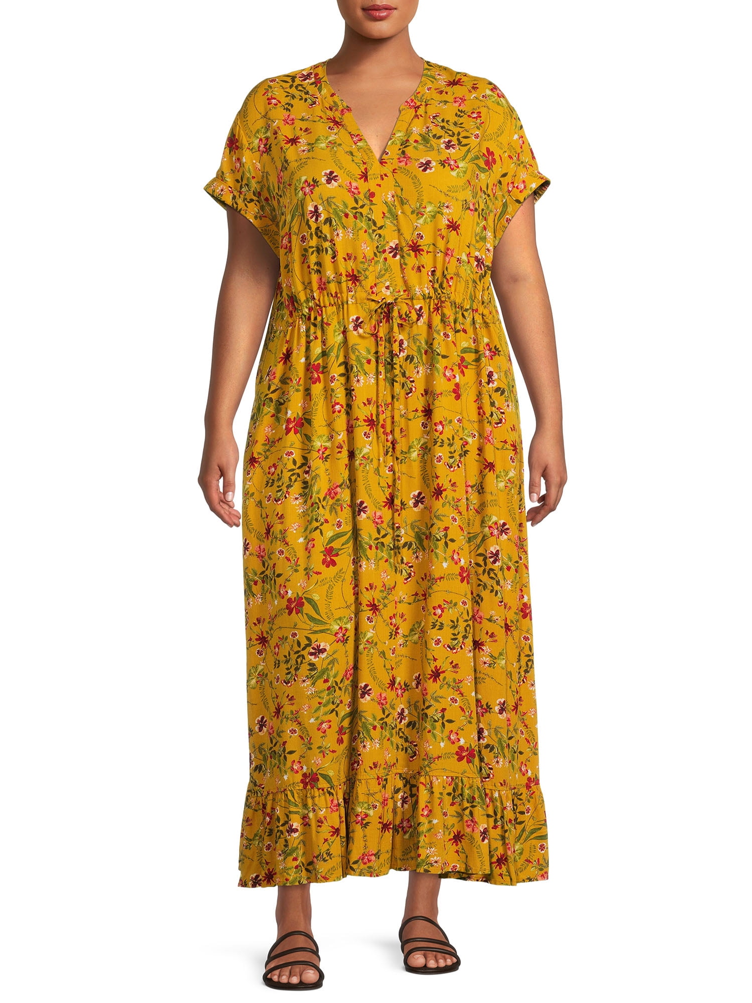 chinese dress ladies Teal Mandarin Collar Full Sleeves Fit and Flare Maxi Dress for Women main image 1