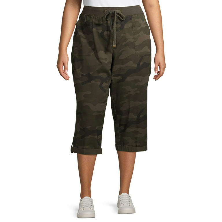 Terra & Sky Women's Plus Size Cargo Capri with Taping 