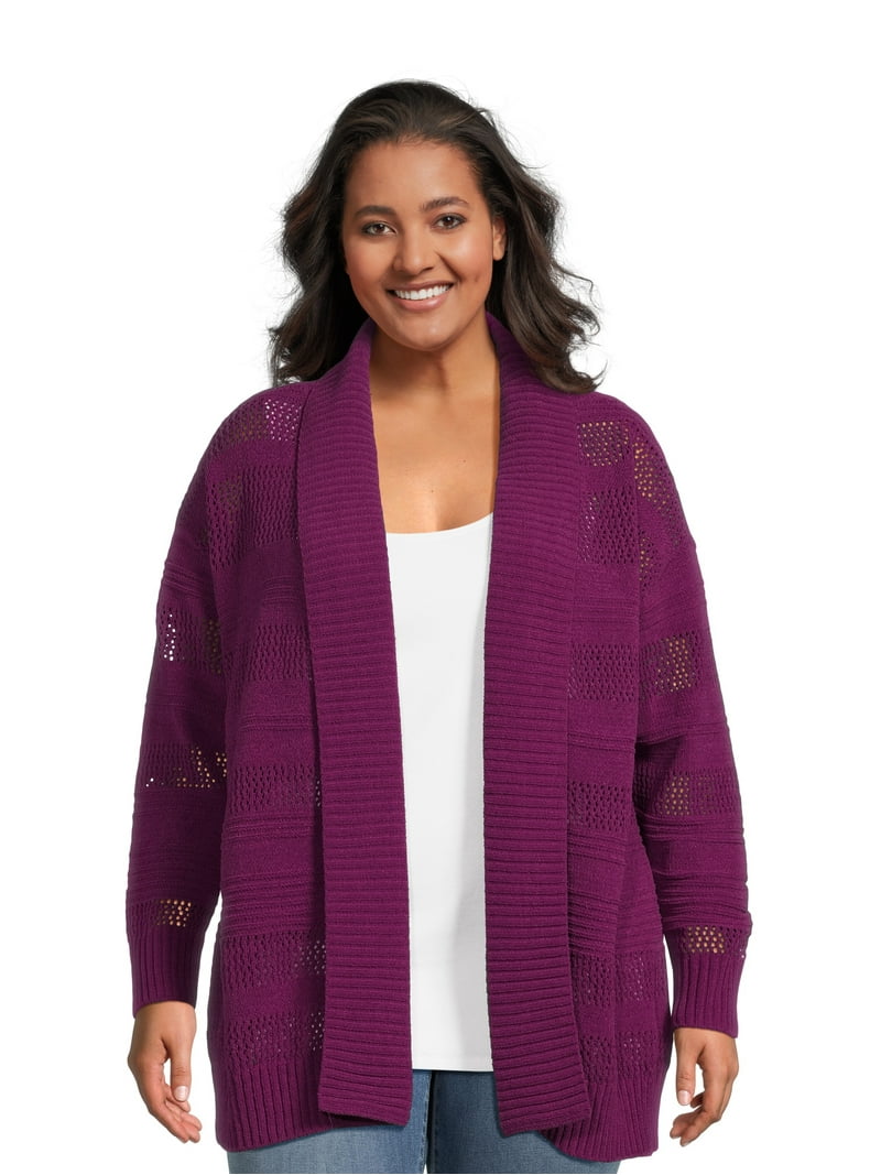 Terra & Sky Women's Plus Size Chenille Shawl Cardigan Sweater