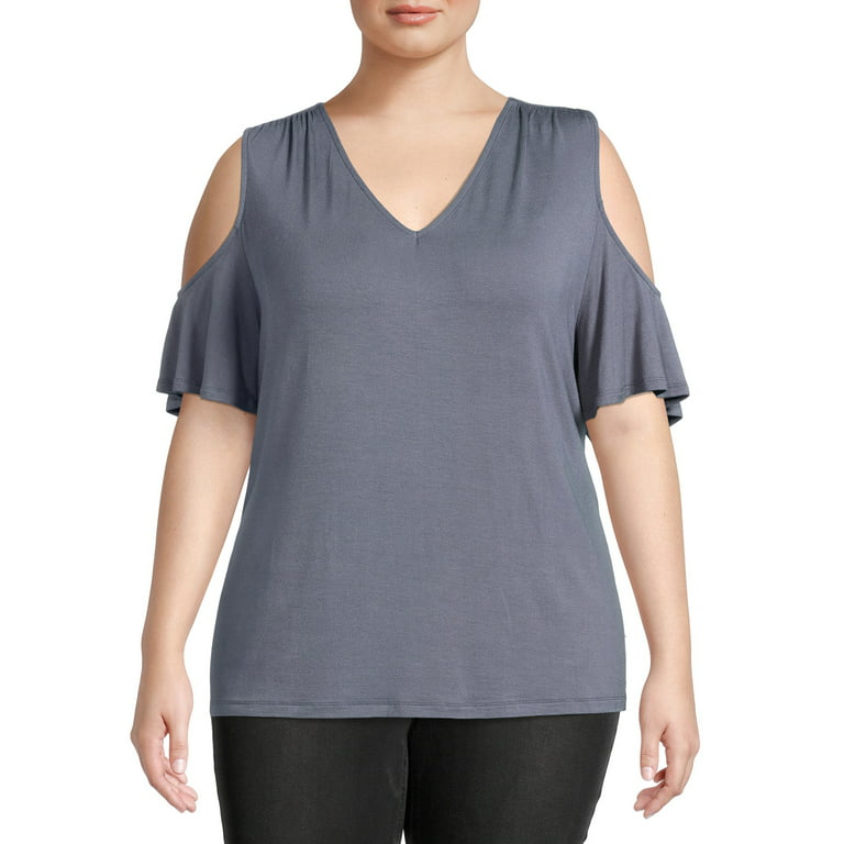 Terra & Sky Women's Plus Size Cold Shoulder T-Shirt 