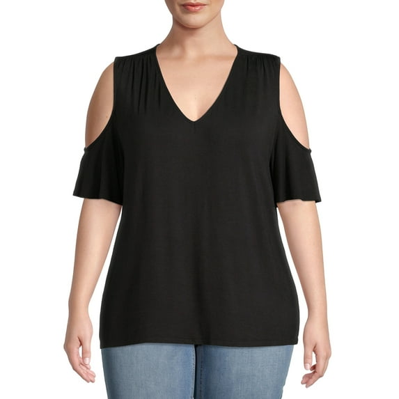 Terra & Sky Women's Plus Size Cold Shoulder T-Shirt