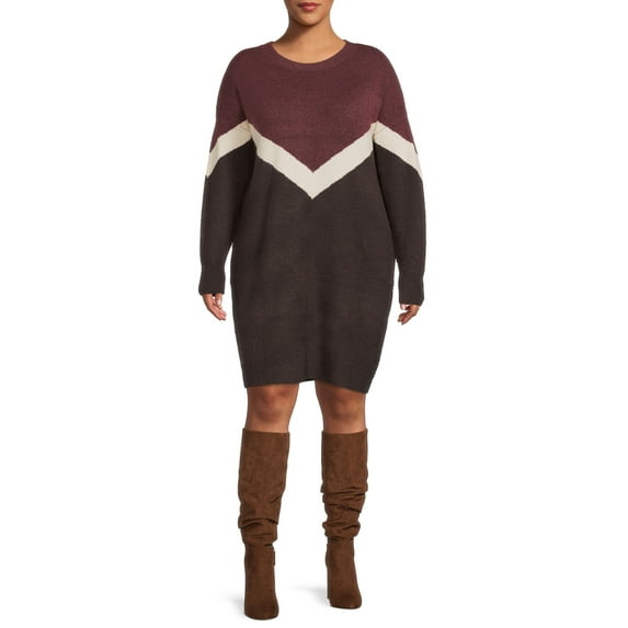 Terra & Sky Women's Plus Size Color Block Sweater Dress