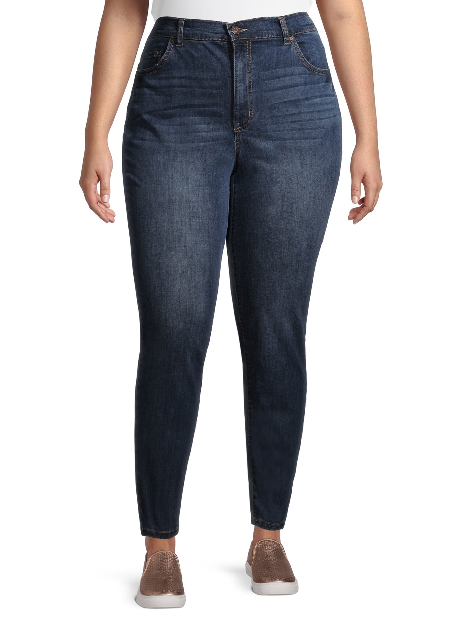 Terra & Sky Women's Plus Size Core Denim Skinny Jeans, Regular and Petite