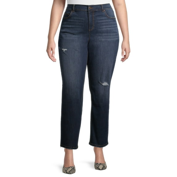 Terra & Sky Women's Plus Size Core Denim Straight Jean, Regular and Petite