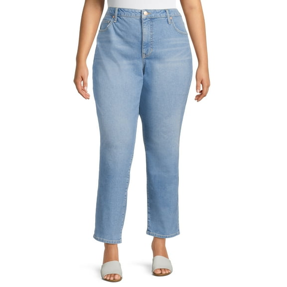 Terra & Sky Women's Plus Size Core Straight Leg Jeans, Available in Regular and Petite