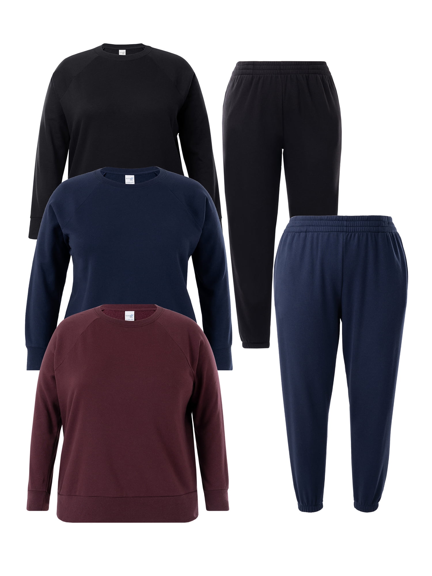 Terra & Sky Women's Plus Size Cotton Blend Fleece Sweatshirts & Sweatpants, 5Pack, Sizes 0X4X