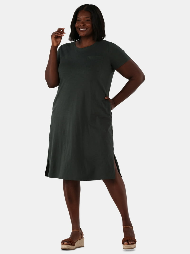 Terra & Sky Women's Plus Size Cotton Crewneck T-Shirt Dress