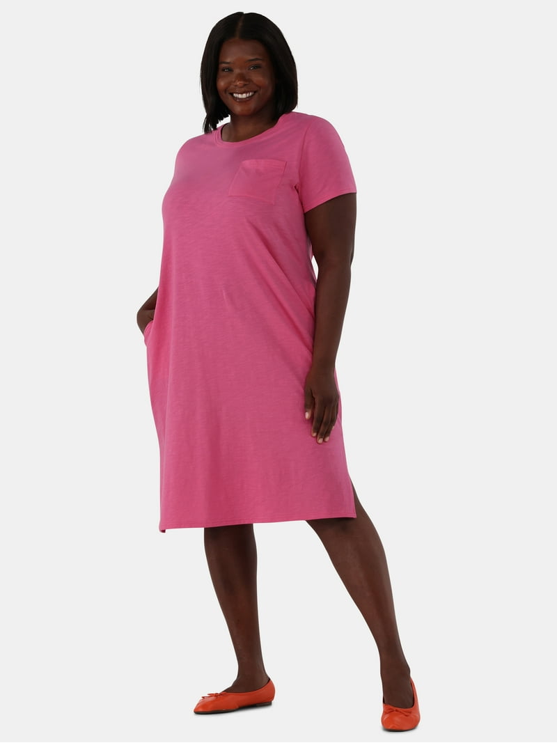 Terra Sky Women's Plus Size Cotton Crewneck T-Shirt Dress with - Main Image