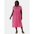 thumbnail image 1 of Terra & Sky Women's Plus Size Cotton Gathered Waist T-Shirt Dress, Sizes 0X-5X, 1 of 4