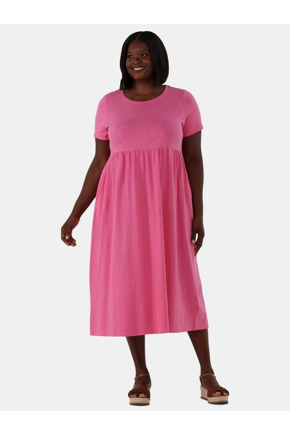 Women's Plus Size Cotton Gathered Waist T-Shirt Dress, Sizes 0X-5X