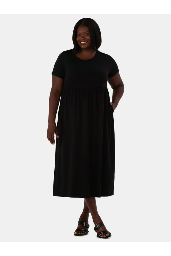 Women's Plus Size Cotton Gathered Waist T-Shirt Dress, Sizes 0X-5X