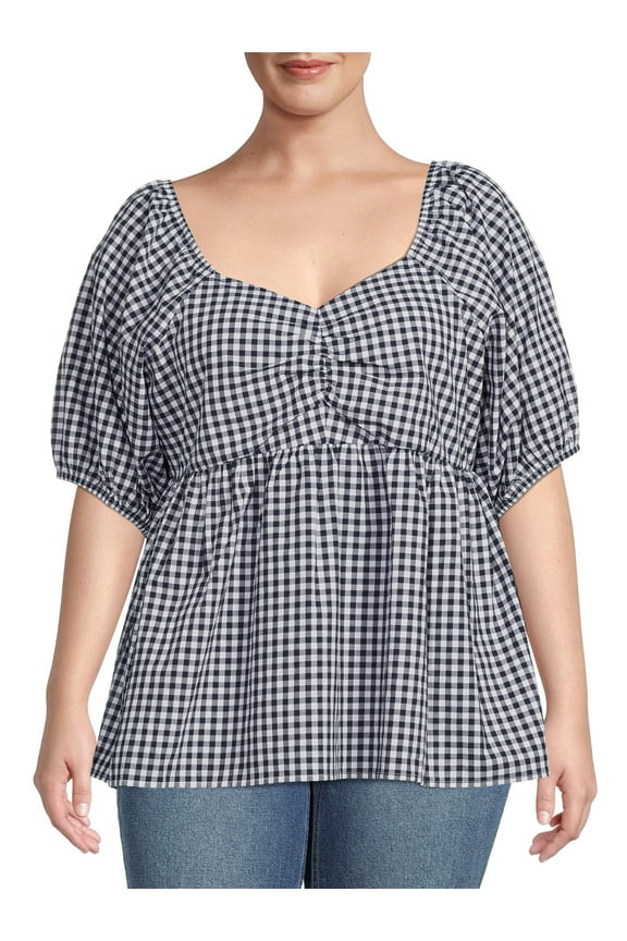 Women's Plus Size Cotton Gingham Top