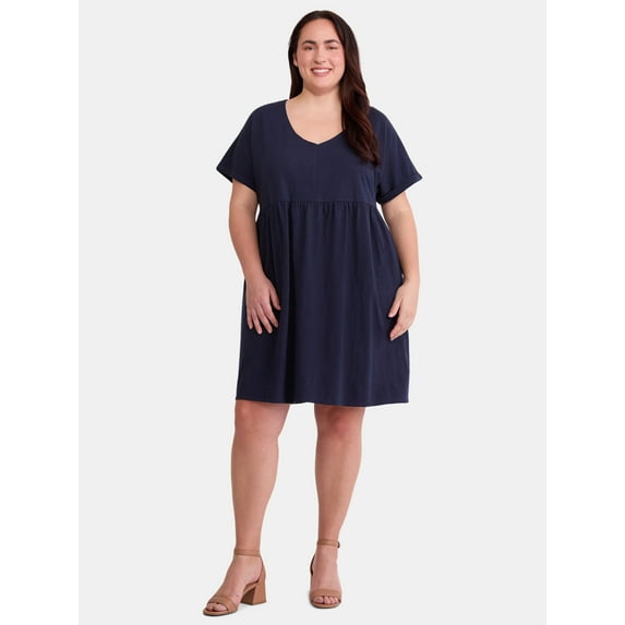 Terra & Sky Women's Plus Size Cotton Knit Babydoll Dress, Sizes 0X-5X