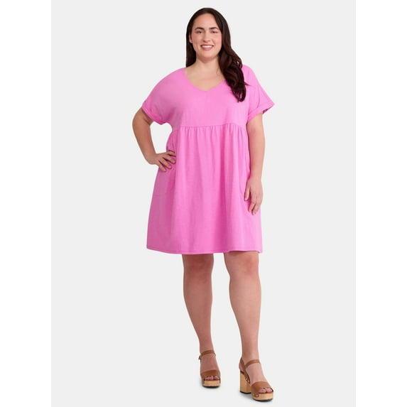 Terra & Sky Women's Plus Size Cotton Knit Babydoll Dress, Sizes 0X-5X