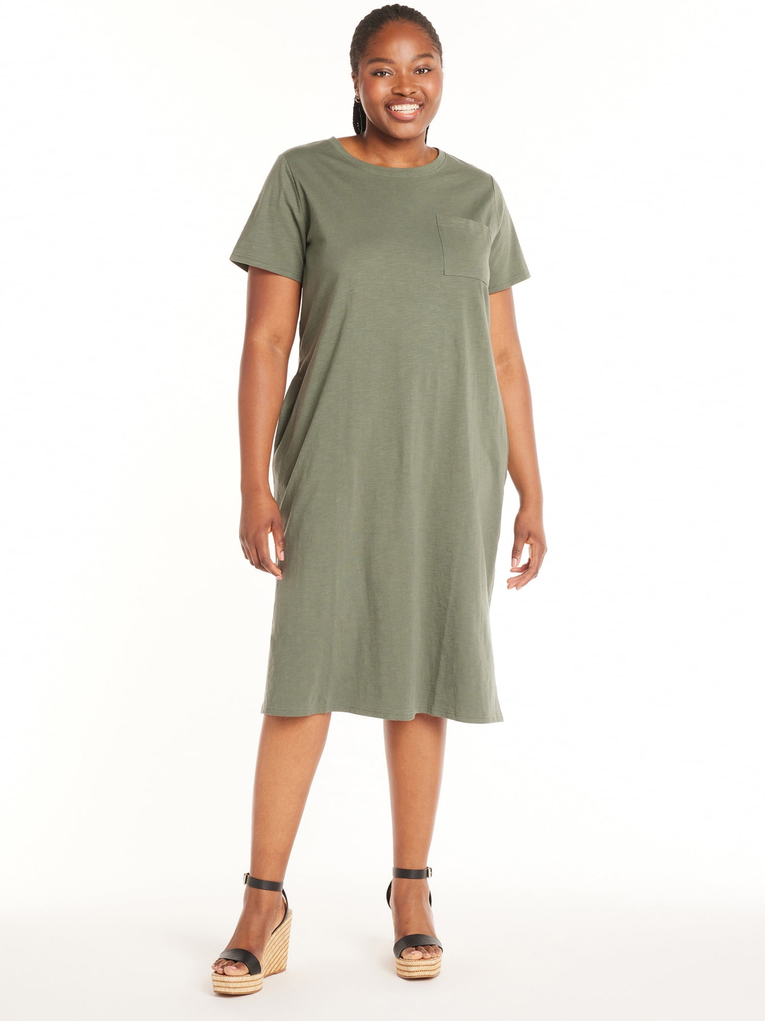 Terra & Sky Women's Plus Size Cotton Pocket T-Shirt Dress, Sizes 0X-5X ...