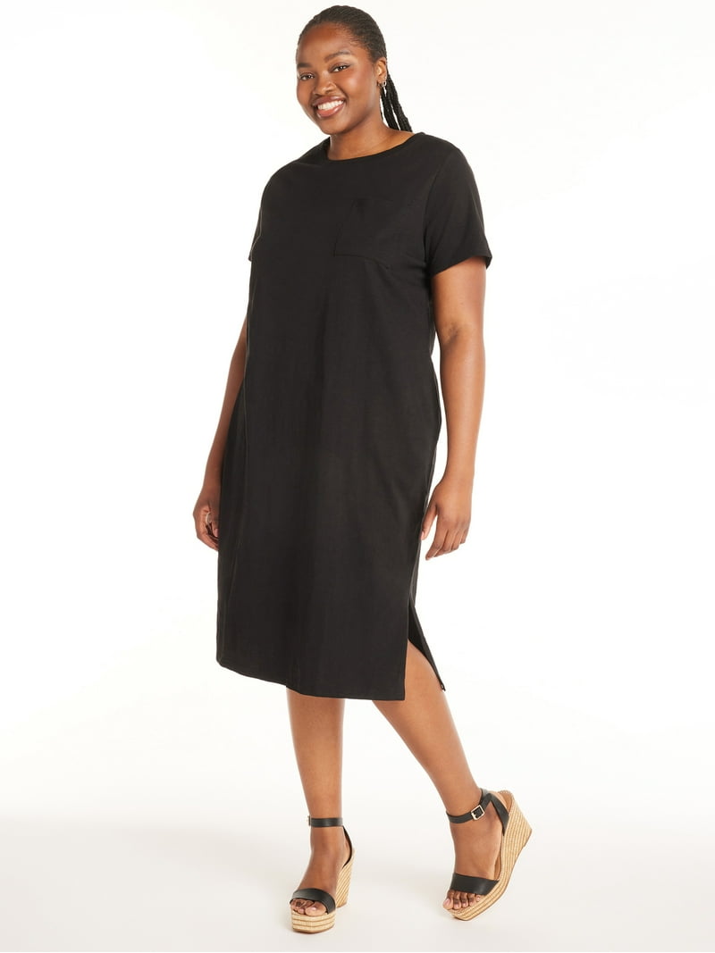 Terra Sky Women's Plus Size Cotton Pocket T-Shirt Dress, Short