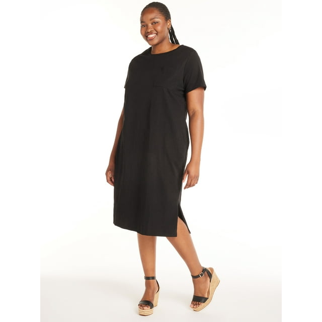 Terra & Sky Women's Plus Size Cotton Pocket T-Shirt Dress, Sizes 0X-5X ...