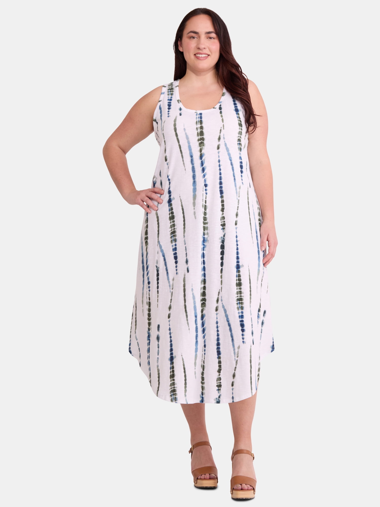 Terra & Sky Women's Plus Size Cotton Tie-Dye Tank Dress, Sizes 0X-5X