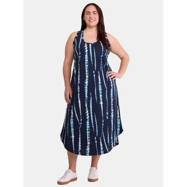 Terra & Sky Women's Plus Size Cotton Tie-Dye Tank Dress, Sizes 0X-5X