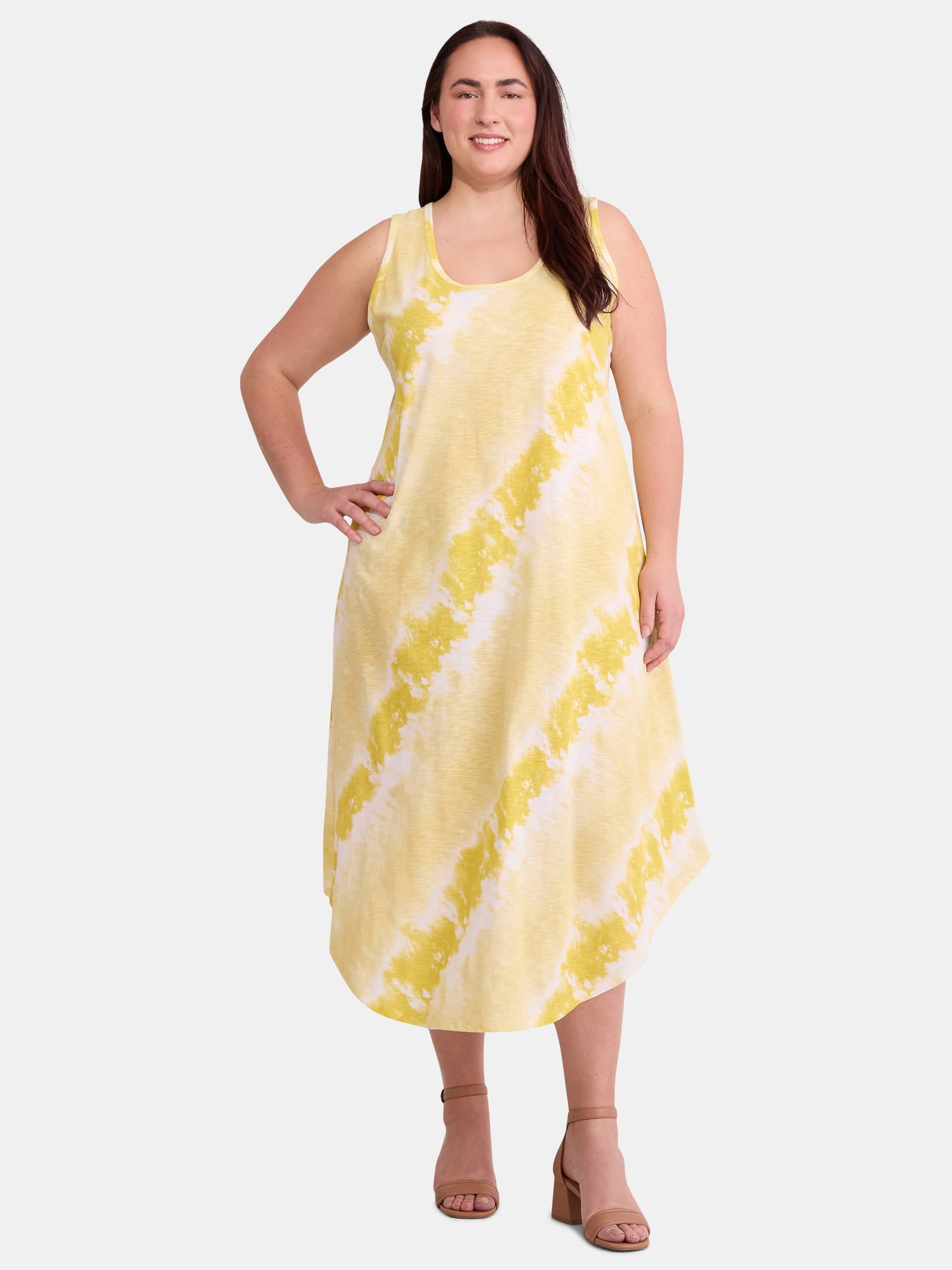 Terra & Sky Women's Plus Size Cotton Tie-Dye Tank Dress, Sizes 0X-5X