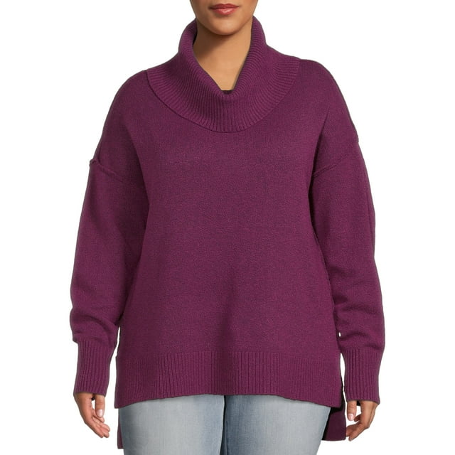 Terra & Sky Women's Plus Size Cowl Neck Tunic Sweater, Midweight