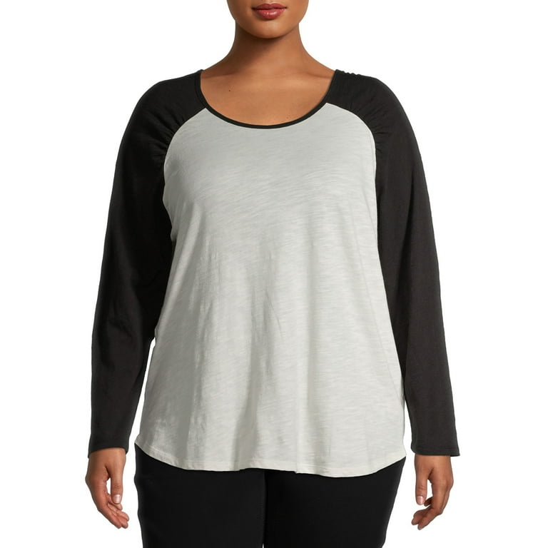 Terra Sky Women s Plus Size Crewneck Colorblocked Baseball T Shirt with Long Sleeves