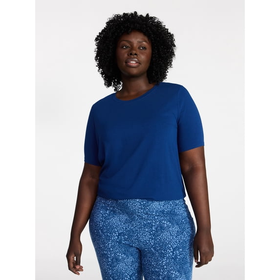 Terra & Sky Women's Plus Size Crewneck Tee with Short Sleeves, Sizes 0X-5X