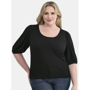 Terra & Sky Women’s Plus Size Crinkle Knit Top with Short Sleeves, Sizes 0X-5X