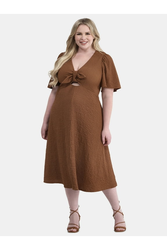 Women's Plus Size Crinkle Tie Dress, Sizes 0X-5X