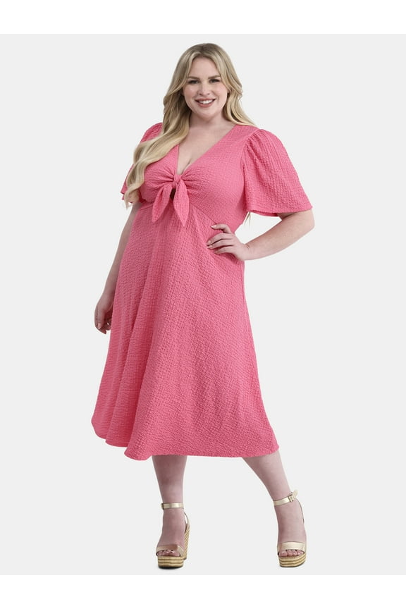 Women's Plus Size Crinkle Tie Dress, Sizes 0X-5X