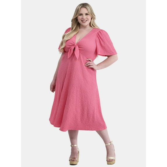 Terra & Sky Women's Plus Size Crinkle Tie Dress, Sizes 0X-5X