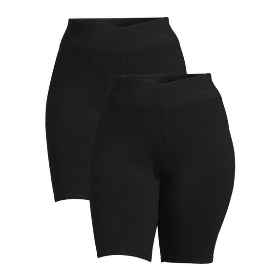 Terra & Sky Women's Plus Size Crossover Waist Bike Shorts, 2 Pack