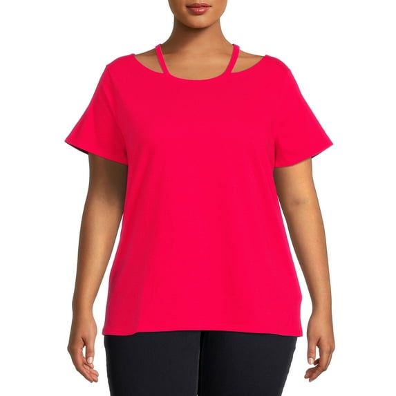 Terra & Sky Women's Plus Size Cut Out Neck Short Sleeve Top