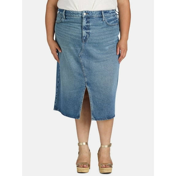 Terra & Sky Women's Plus Size Denim Midi Skirt, Sizes 16W-26W