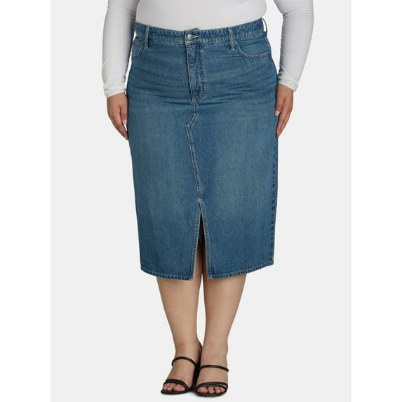 Terra & Sky Women's Plus Size Denim Midi Skirt, Sizes 16W-26W
