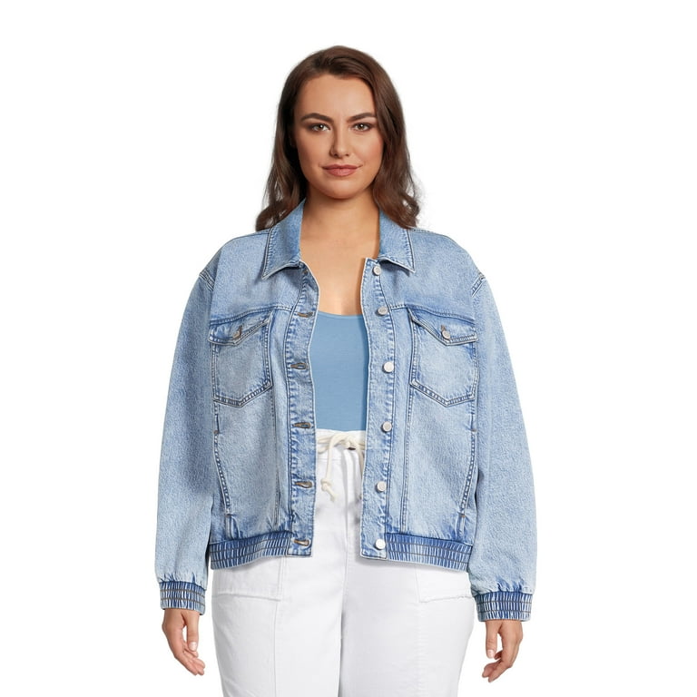 Terra Sky Women s Plus Size Denim Trucker Jacket Walmart
