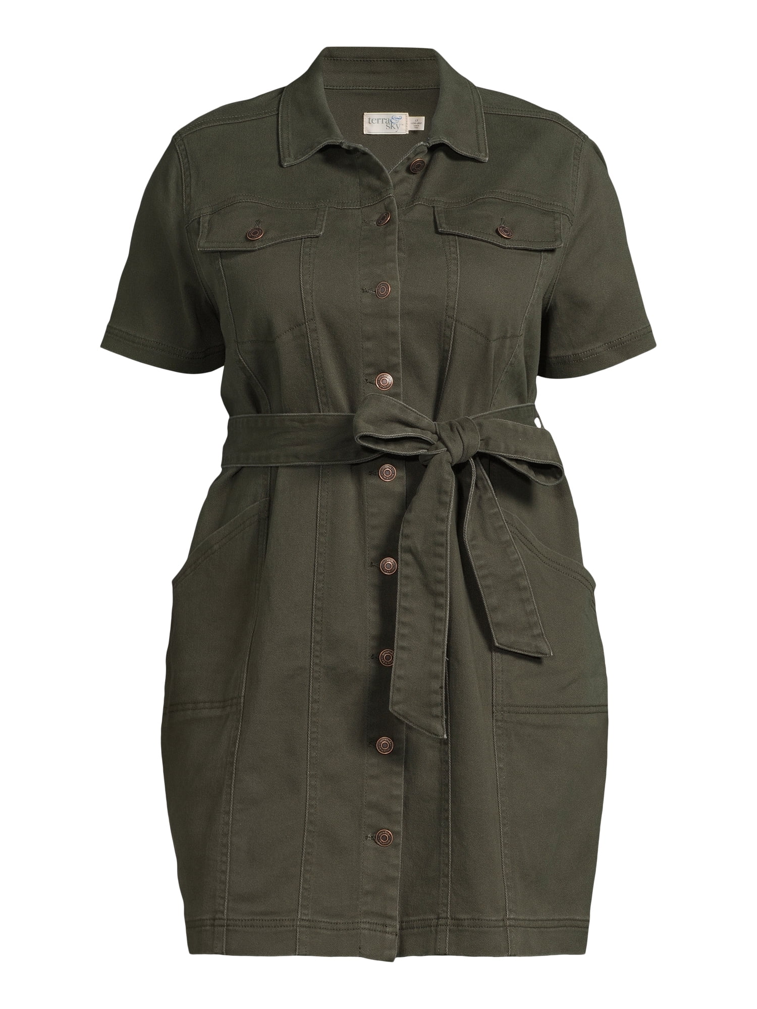 Khaki Plus Size Utility Dress Khaki Utility Tie Front Midi Shirt