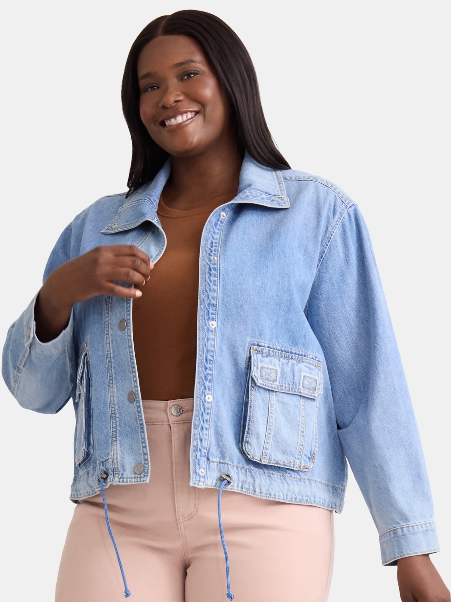 Terra & Sky Women's Plus Size Denim Utility Jacket, Sizes 0X Terra & Sky Women's Plus Size Denim Utility Jacket, Sizes 0X