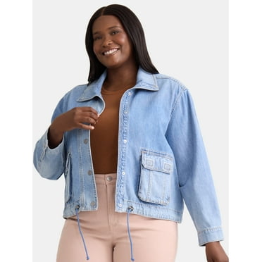 Terra & Sky Women's Plus Size Denim Utility Jacket, Sizes 0X-5X